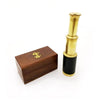 6 Inch Brass Spyglass with Pull Out Wooden Box, Gold and Brown