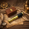 6 Inch Brass Spyglass with Pull Out Wooden Box, Gold and Brown