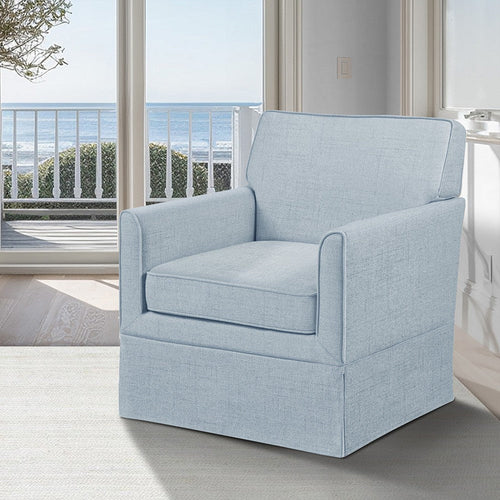 Slipcover Accent Chair, Skirted Base, Blue Polyester with Piping