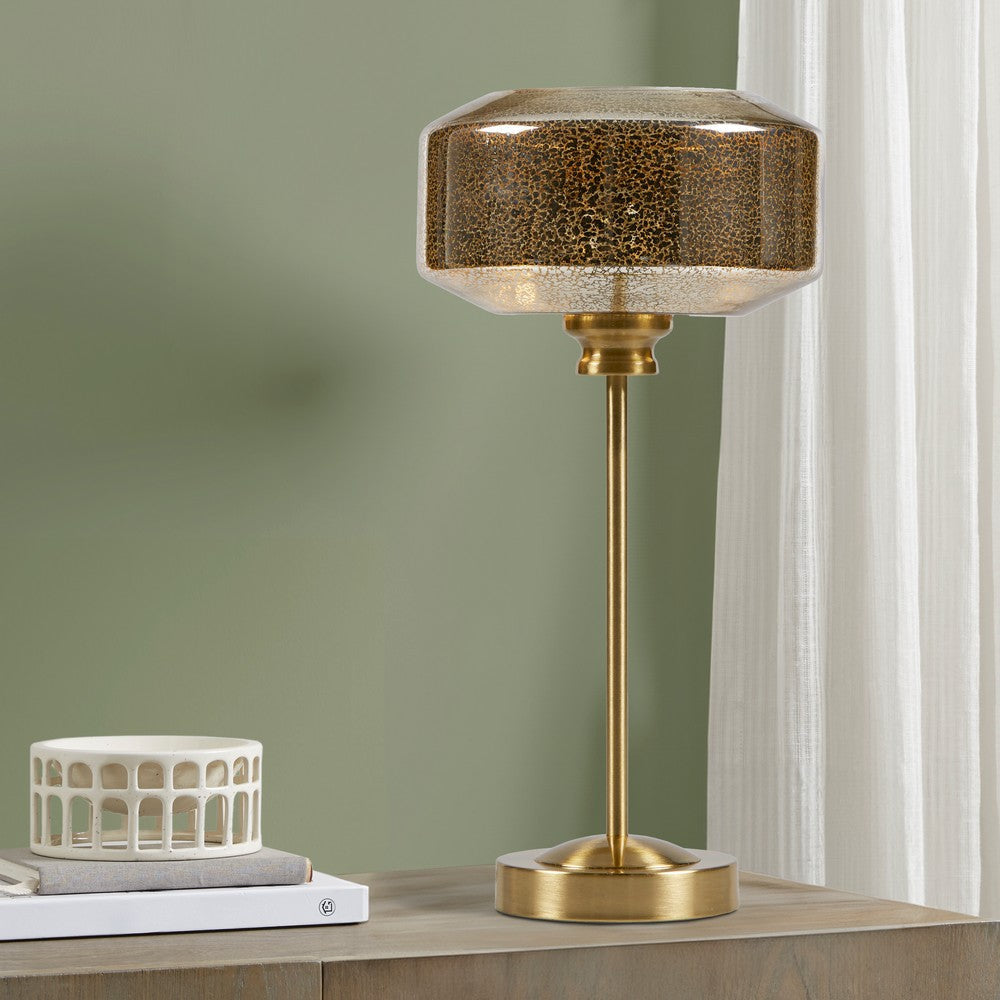 Table Lamp with Mercury Glass Shade and Gold Metal Base
