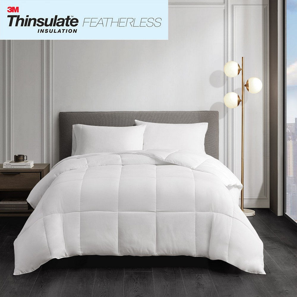 Queen Comforter, Thinsulate Featherless Fiber, 12" Box Quilt, White