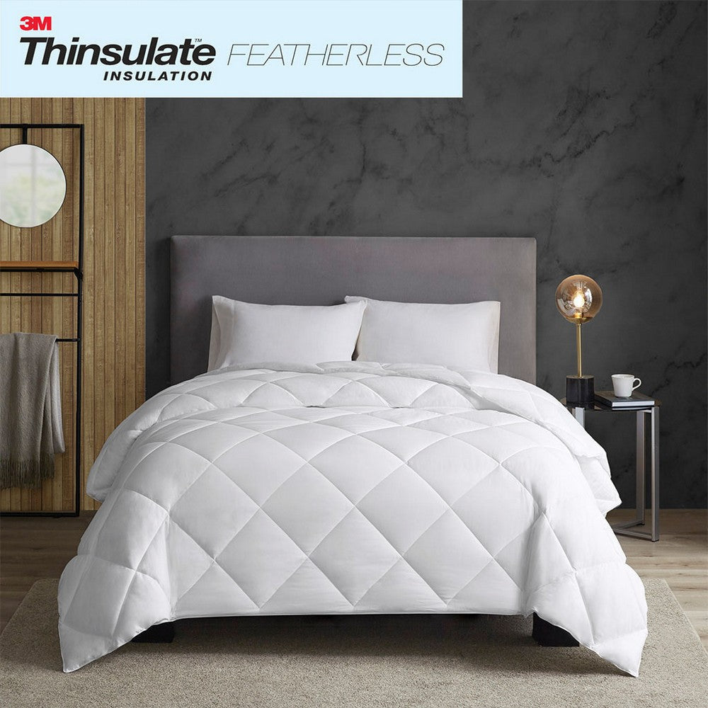 King Comforter, Featherless Fiber Filling, Diamond Quilt, White