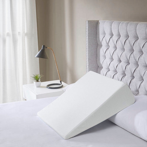 Polyester Wedge Pillow with Memory Foam and Zipper Cover, White