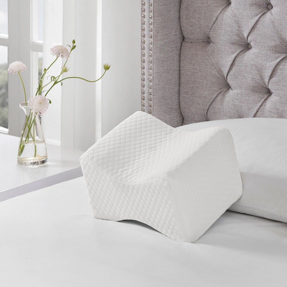 Knee Pillow with Knit Fabric and Gel Memory Foam, White