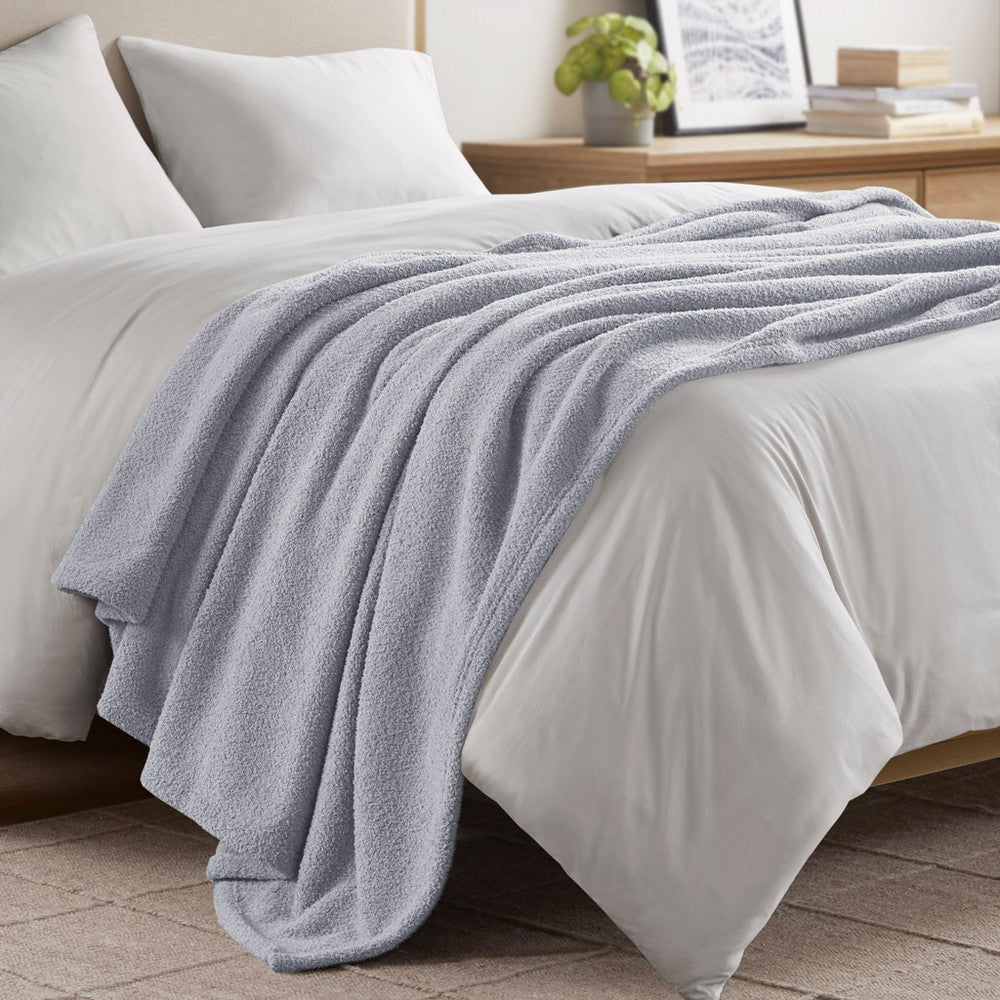 Queen Size Polyester Faux Feathersoft Fur Blanket, Gray