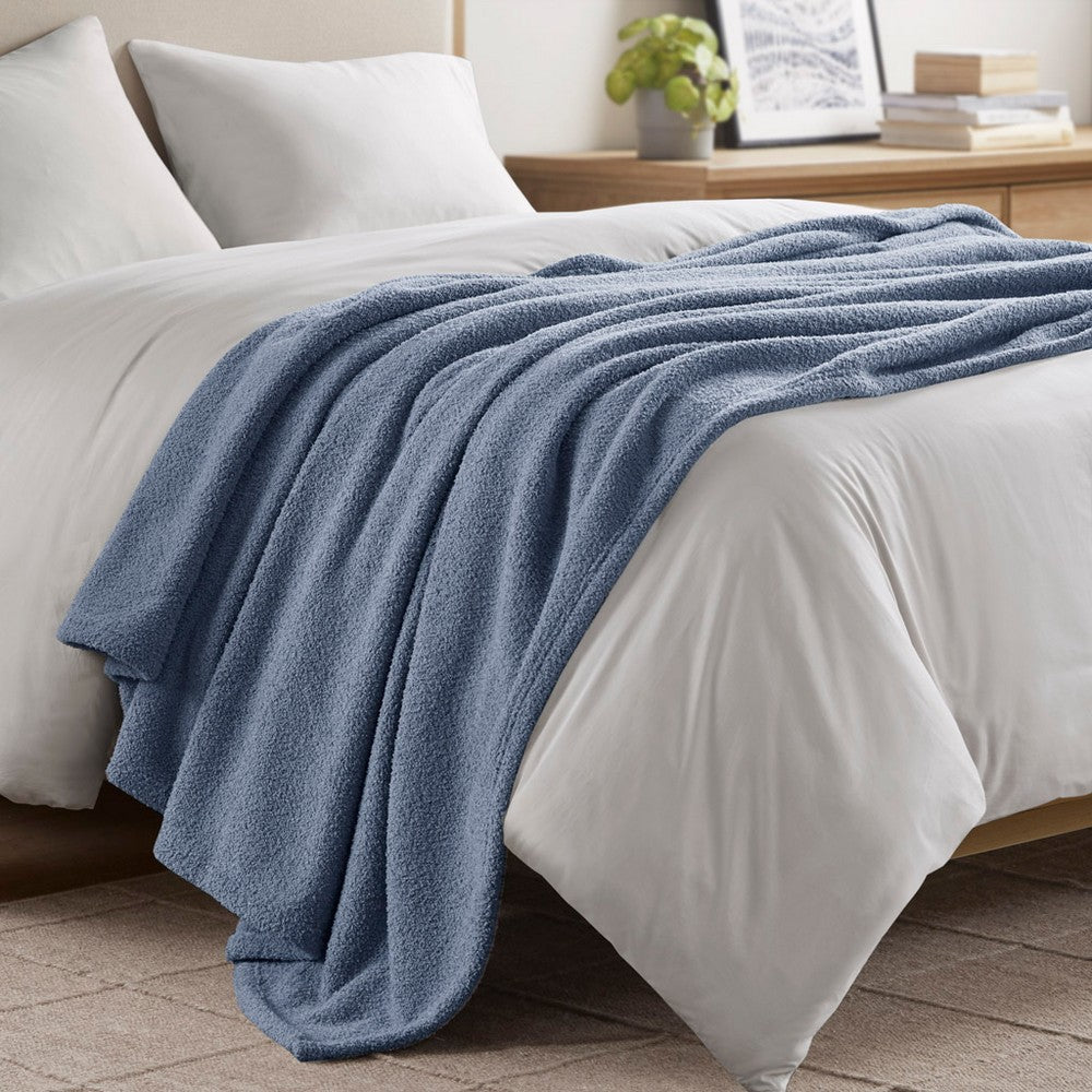 Twin Size Polyester Faux Feathersoft Fur Blanket, Navy Blue