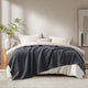 Twin Size Blanket, Plush Cotton, Waffle Weave Design, Dark Gray