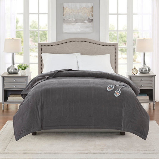 Twin Size Micro Fleece Heated Blanket w 1 Heat Controller, Gray