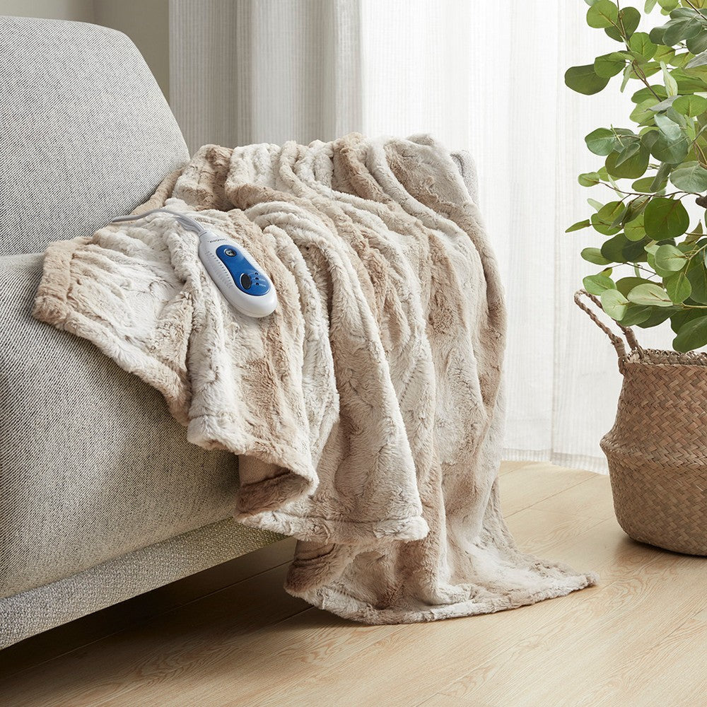 70 x 50 Oversized Throw Blanket, Faux Fur, Heated Function, Brown