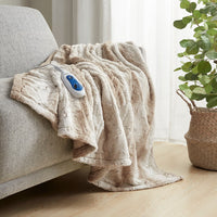 70 x 50 Oversized Throw Blanket, Faux Fur, Heated Function, Brown