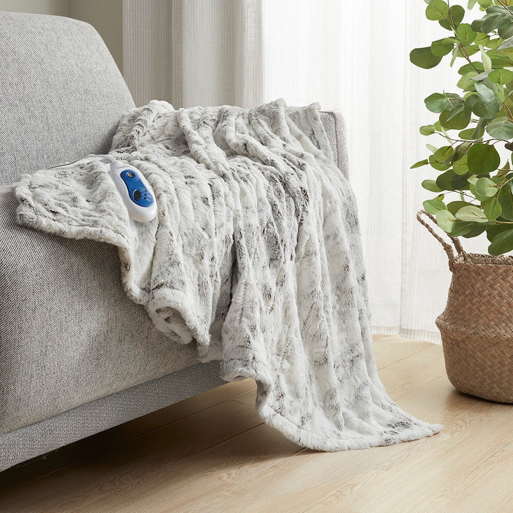 70 x 50 Oversized Throw Blanket, Faux Fur, Heated, Marble Texture