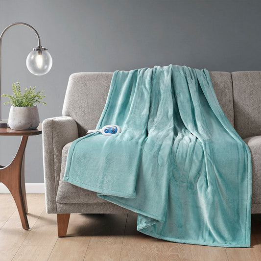 70 x 60 Throw Blanket, Heated, Microlight Plush Fabric, Aqua Blue