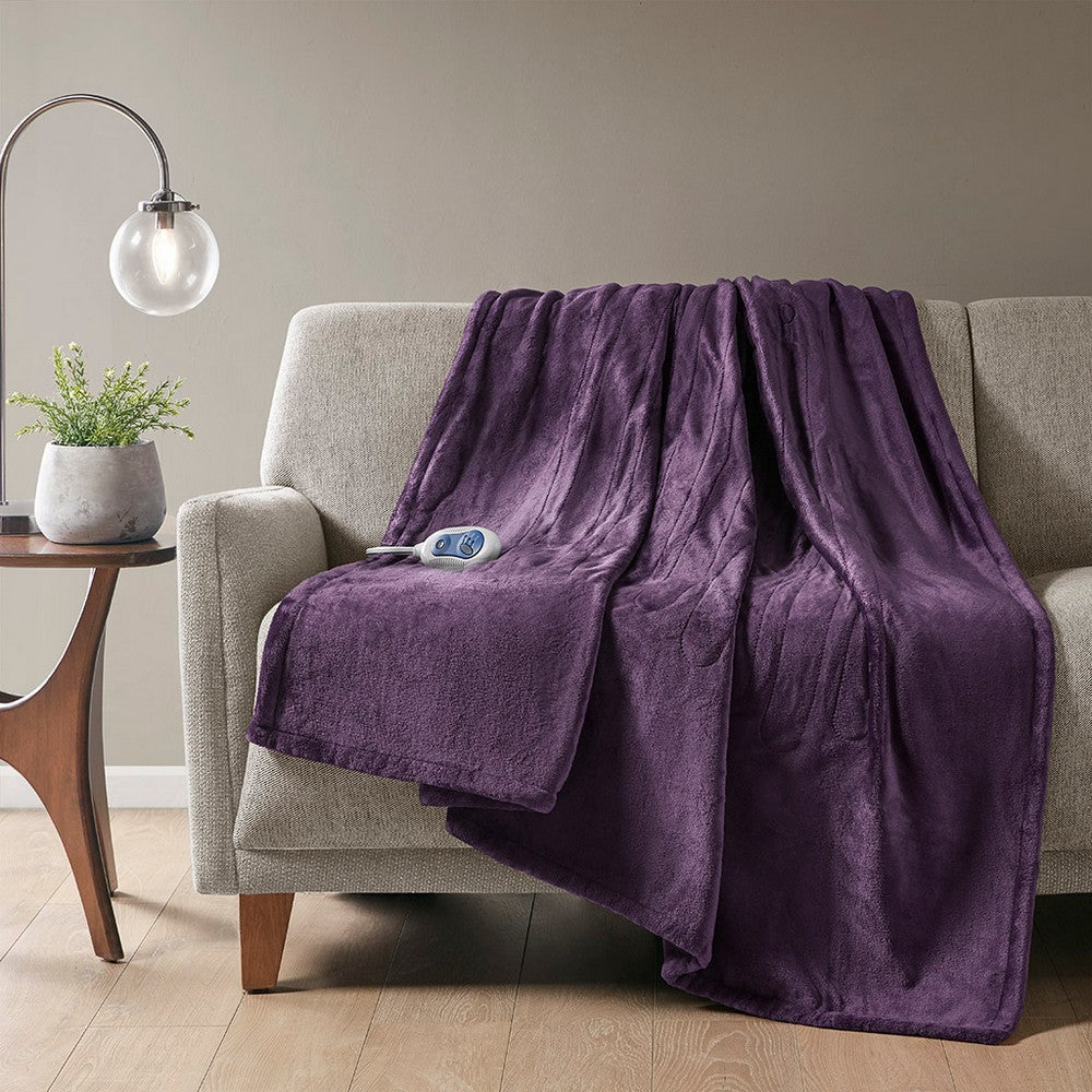 70 x 60 Throw Blanket, Heated, Microlight Plush Fabric, Purple