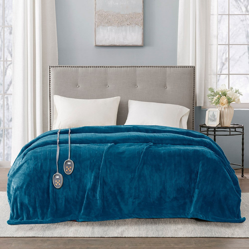 Twin Size Blanket, Heated Microlight Fabric, Controller, Teal Blue