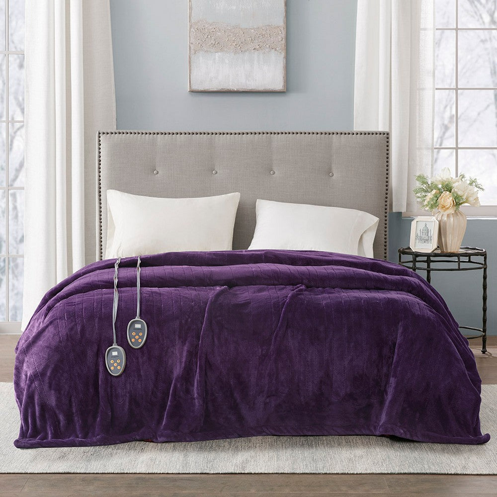 Queen Blanket, Heated Microlight Fabric, 2 Controllers, Purple