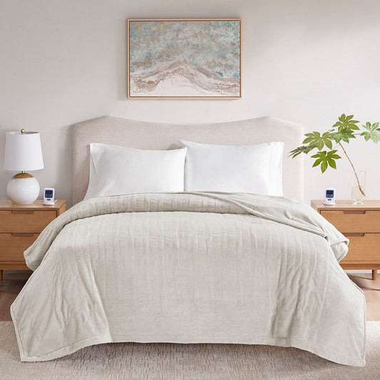 Queen Size Blanket with Heated and Wifi Function, Ivory Polyester