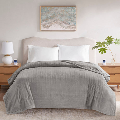 Queen Size Blanket with Heated and Wifi Function, Gray Polyester