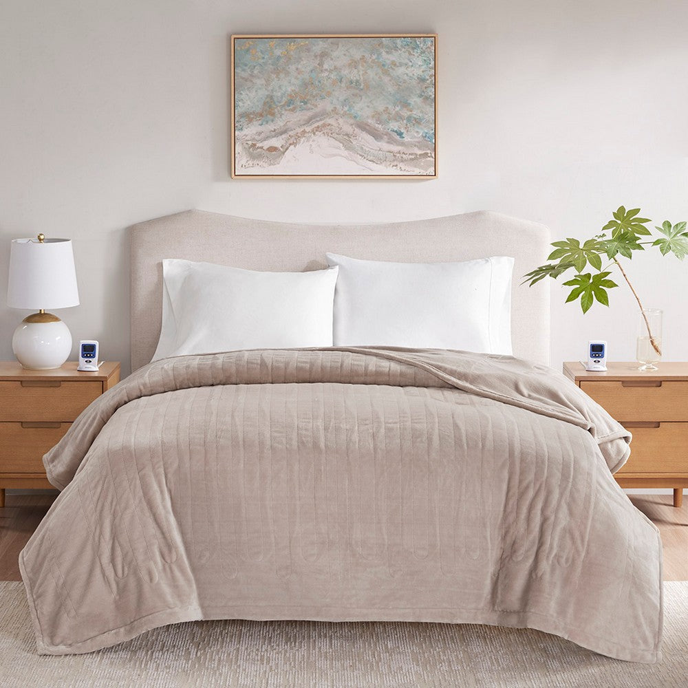 King Size Blanket with Heated and Wifi Function, Taupe Polyester