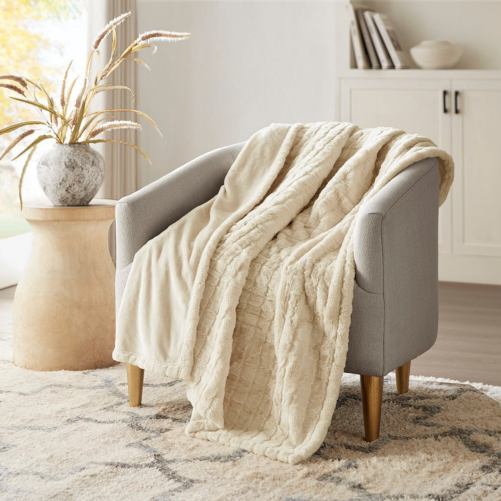70 x 50 Oversized Throw Blanket, Serengeti Faux Fur, Heated, Ivory