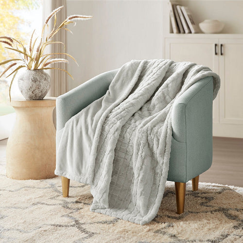 70 x 50 Oversized Throw Blanket, Serengeti Faux Fur, Heated, Gray