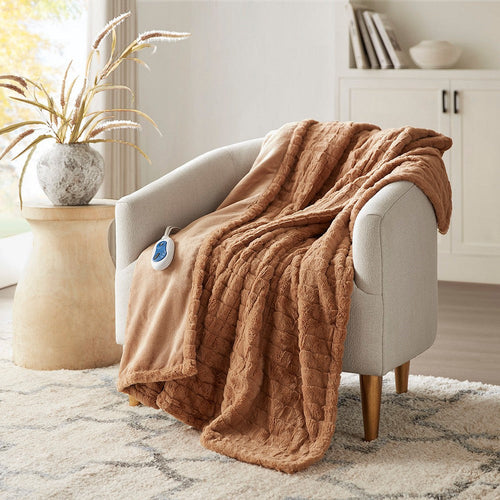 70 x 50 Oversized Throw Blanket, Serengeti Faux Fur, Heated, Brown