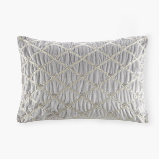 Lumbar Accent Pillow, Foxtail Stitch Silver Velvet w Piping, 15x24