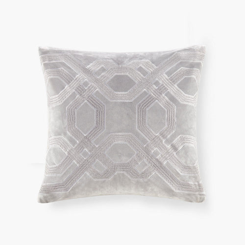 Square Accent Pillow, Japanese Braiding Design, Silver Velvet, 18"