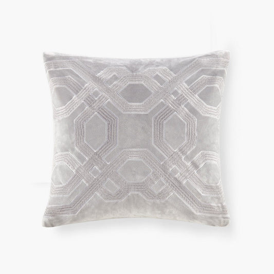Square Accent Pillow, Japanese Braiding Design, Silver Velvet, 18"