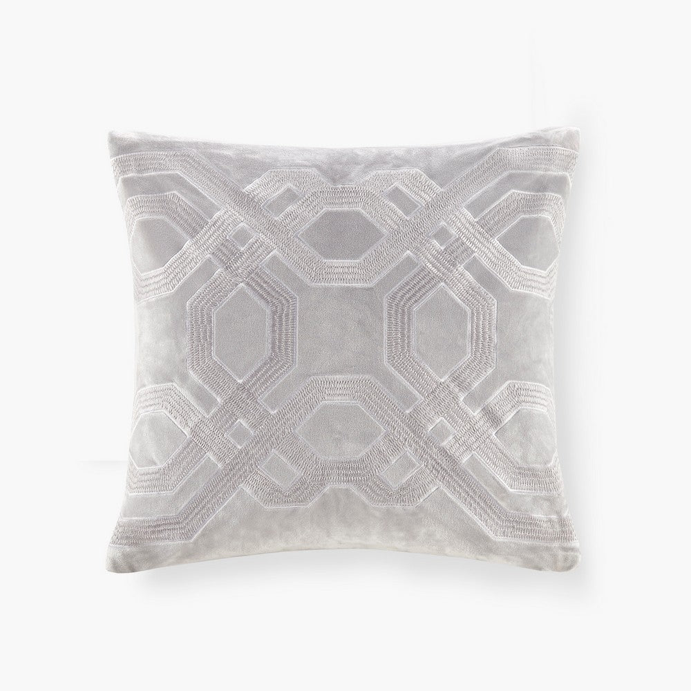 Square Accent Pillow, Japanese Braiding Design, Silver Velvet, 18"