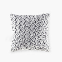 Square Ruched Accent Pillow, Hand Pintucked Silver Velvet, 20"