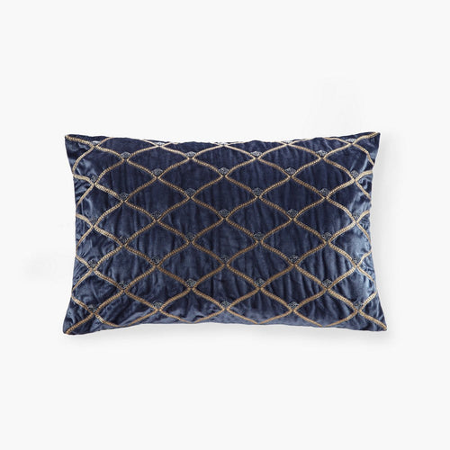 Lumbar Accent Pillow, Foxtail Stitched Navy Blue Velvet, 15x24