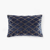 Lumbar Accent Pillow, Foxtail Stitched Navy Blue Velvet, 15x24