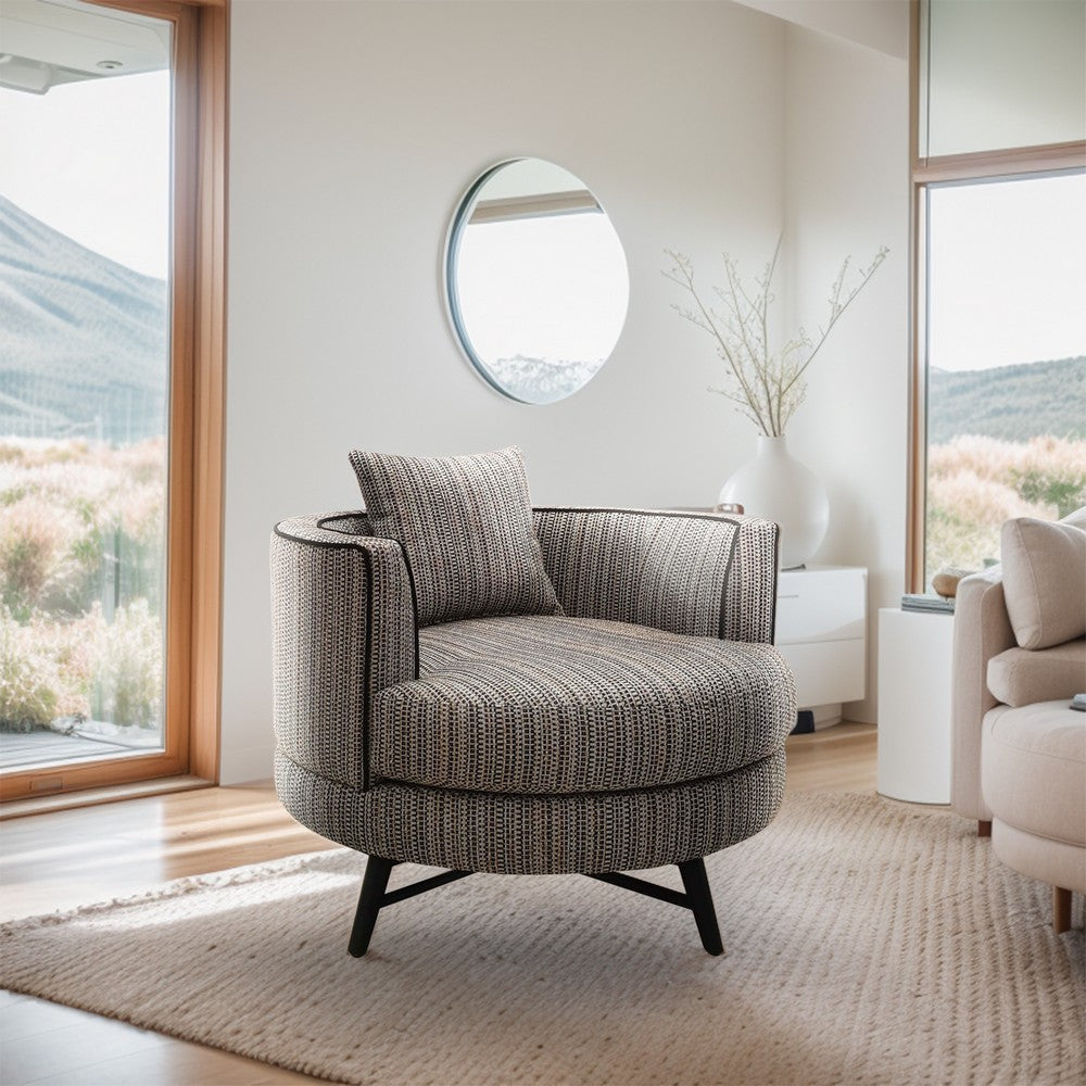 Swivel Accent Chair, Round Shape, Gray, Brown Striped Pattern