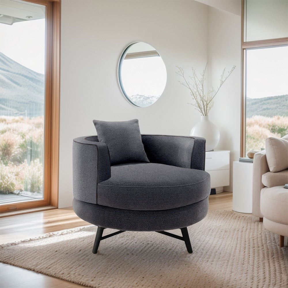 Swivel Accent Chair, Round Shape, Gray Fabric, Angled Legs