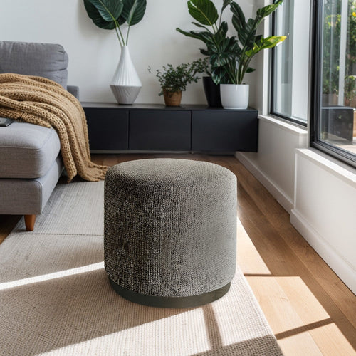 Accent Ottoman, Gray, Beige Abstract Paint, Solid Oak Base