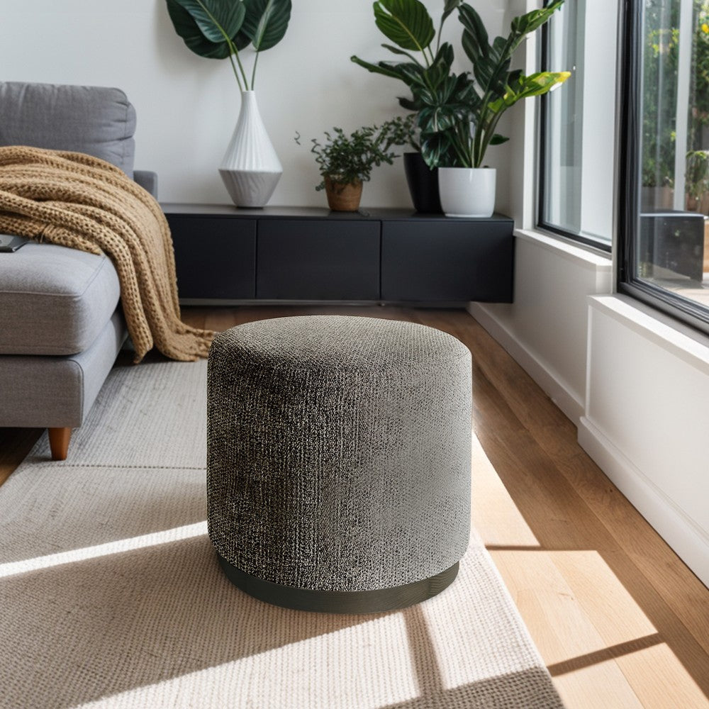 Accent Ottoman, Gray, Beige Abstract Paint, Solid Oak Base