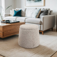 Ottoman with Storage, Beige Polyester Fabric, Foam, Plywood