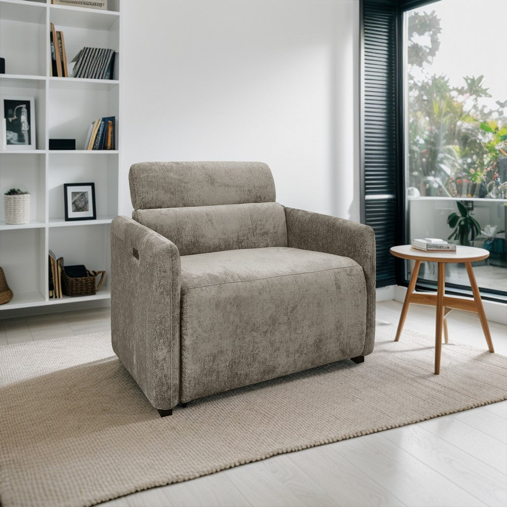 Power Recliner Chair w USB Ports, Foam Cushions, Beige Polyester