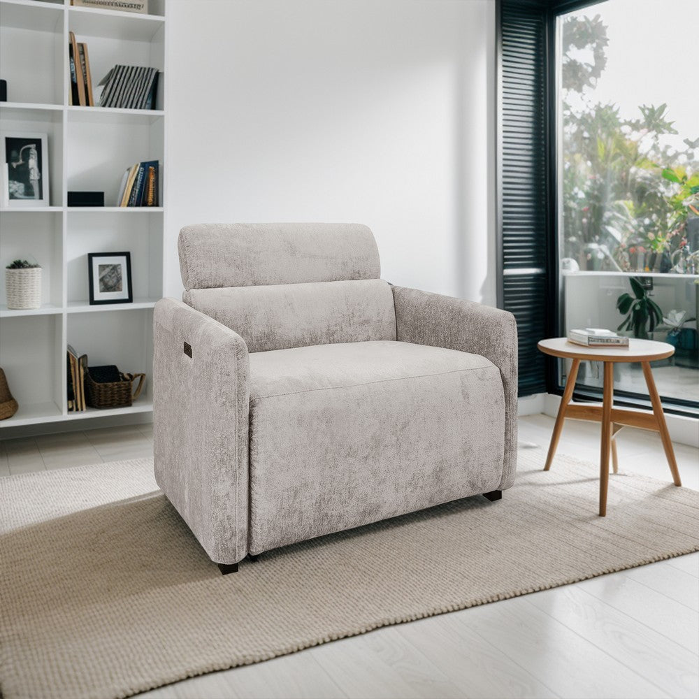 Power Recliner Chair w USB Ports, Foam Fill, Light Gray Polyester