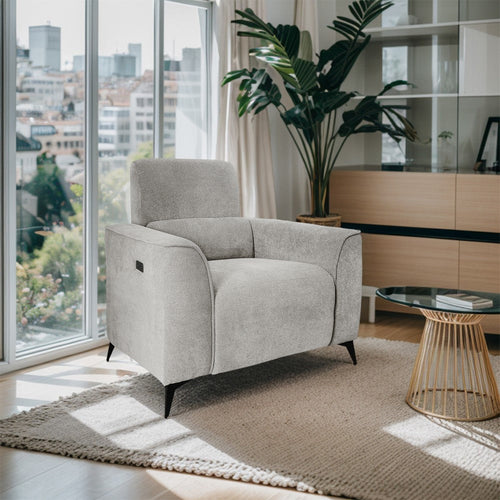 Power Recliner w Chair USB Port, Med Gray Polyester, Black Metal