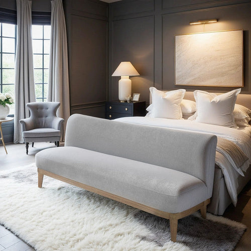 Sofa w Foam Cushions, Light Gray Polyester, 72" Natural Brown Wood