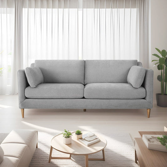 Sofa, 2 Pillows, Foam Cushions, Gray Polyester, 78" Oat Brown Wood