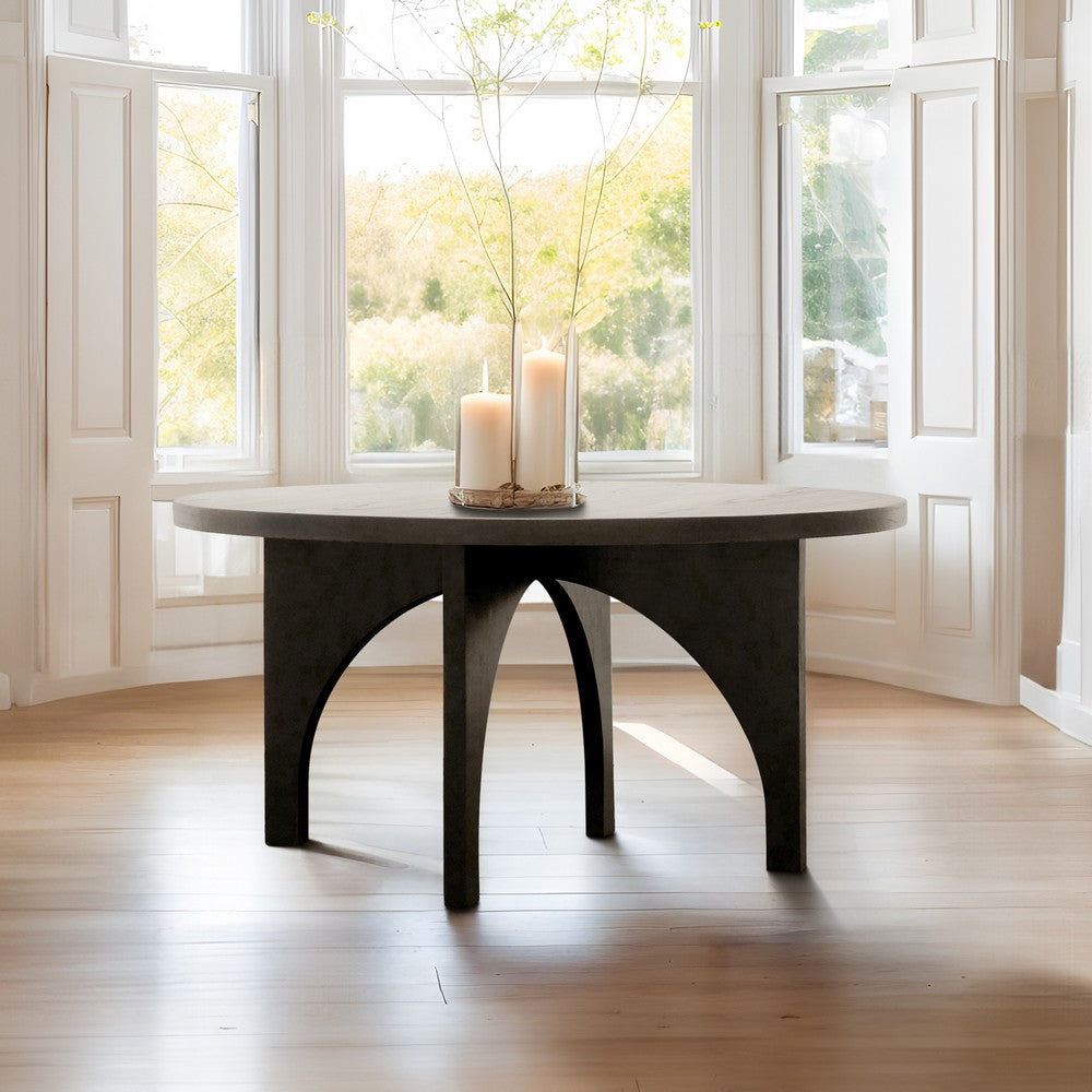 Dining Table, 60" Round Top, Geometric Base, Wire Brushed Black