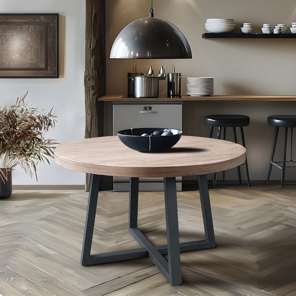 Dining Table, 39" Round Oak Brown Top, rRubberwood Cross Base