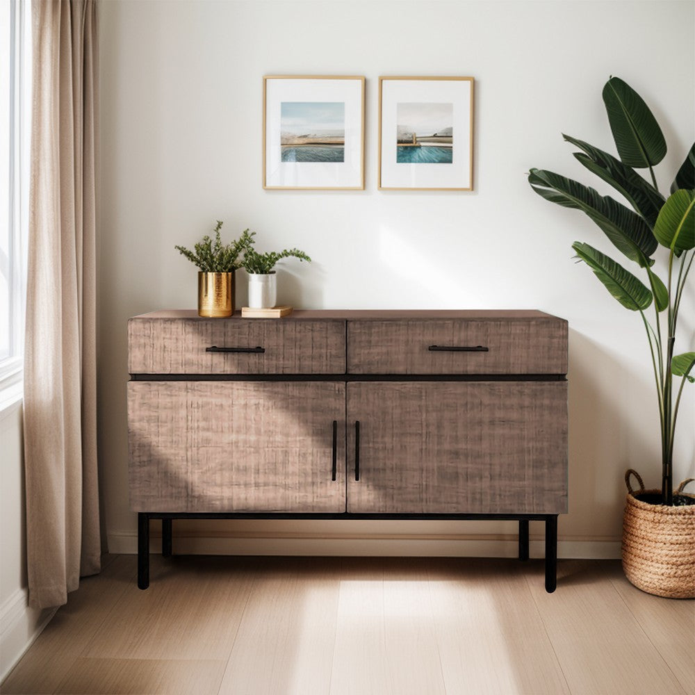 Accent Cabinet, 2 Drawers with 2 Doors, Mahongany Brown Veneer