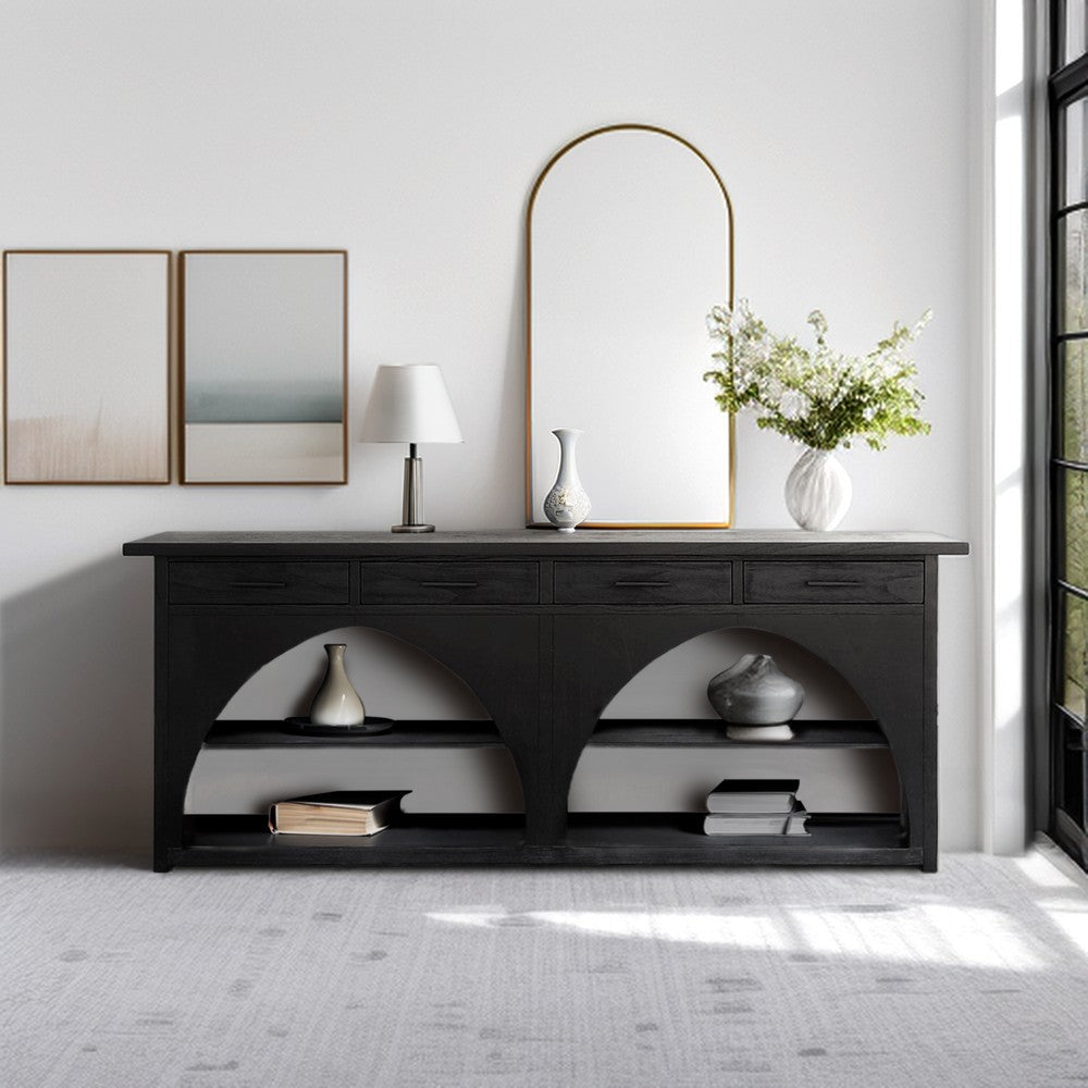 Highboard w 4 Drawers and Removable Shelves, 96" Black & Gray Wood