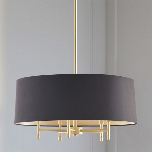 5-Light Dimmable Chandelier, Black Shade, Adjustable Height, Gold