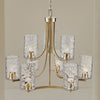 Tiered Chandelier w 6 Textured Glass Shades, Antique Brass Iron