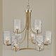 Tiered Chandelier w 6 Textured Glass Shades, Antique Brass Iron