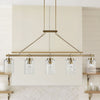5-Light Linear Chandelier, Textured Glass Shades, Antique Brass